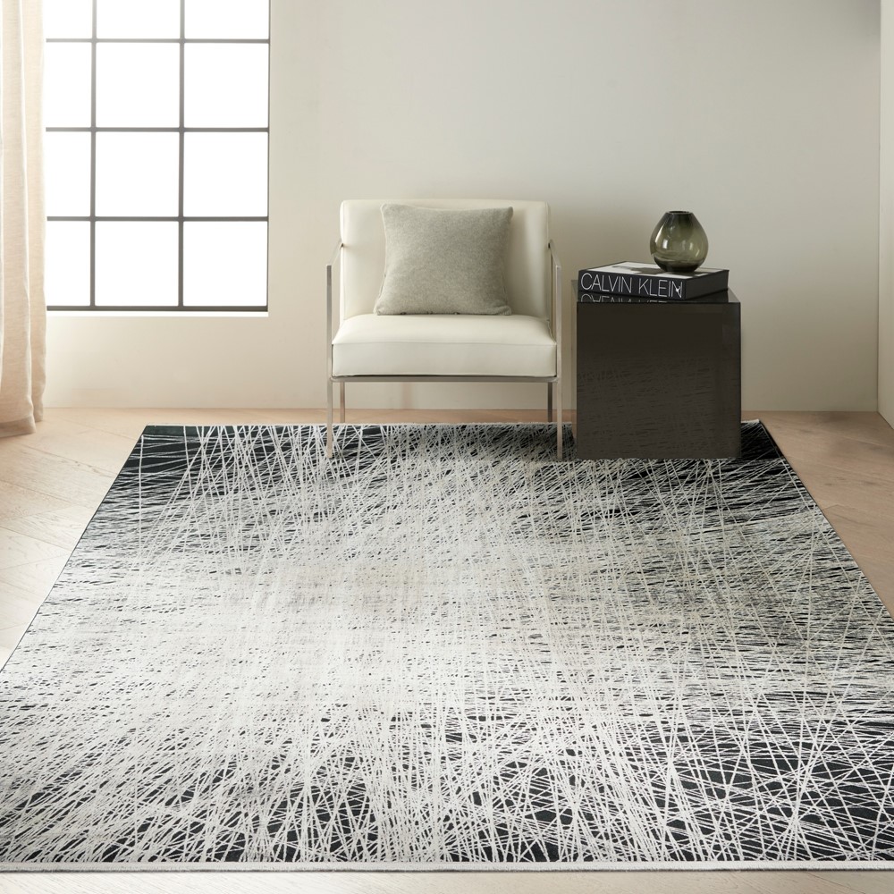 CK50 Calvin Klein Balian Abstract Rugs CK55 in Black Silver